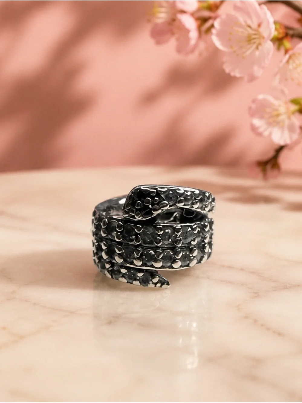 Sterling Silver Textured Snake Wrap Ring - Black Finish new with out tag